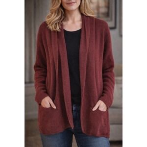 American South Side Alpaca Wool Open Front Cardigan Sweater Burgundy Made Peru